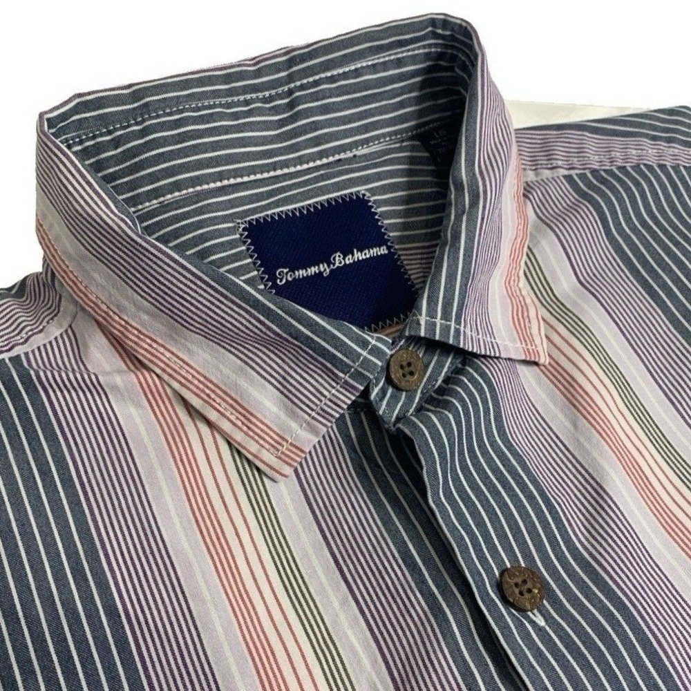 Tommy Bahama Island Zone 75% Silk Short Sleeve Button Up Shirt‎ Men's L Striped